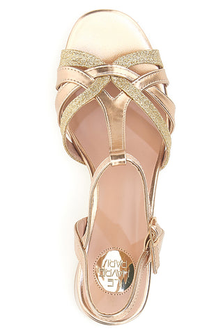 LE HAVRE PARIS 307095 Sandalen mit niedrigem Absatz und Glitzer in Gold