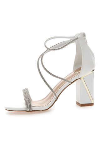 Weiße Sandalen mit Absatz und Strasssteinen LE HAVRE PARIS 237