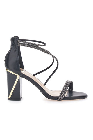 Schwarze Sandalen mit Absatz und Strasssteinen LE HAVRE PARIS 237