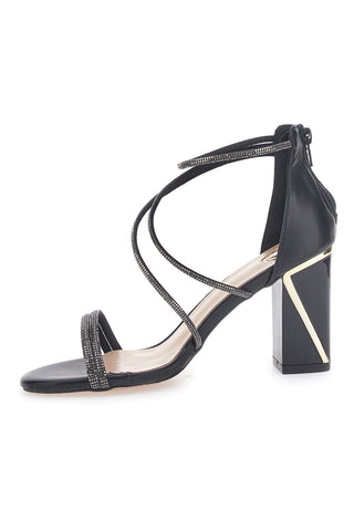 Schwarze Sandalen mit Absatz und Strasssteinen LE HAVRE PARIS 237