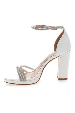 First Lady P557 Offene weiße Sandalen mit Absatz und Riemen