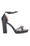 Schwarze offene Sandalen mit Absatz und Riemen First Lady P557