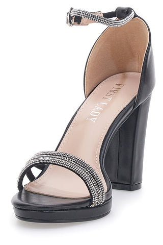 Schwarze offene Sandalen mit Absatz und Riemen First Lady P557