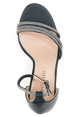Schwarze offene Sandalen mit Absatz und Riemen First Lady P557