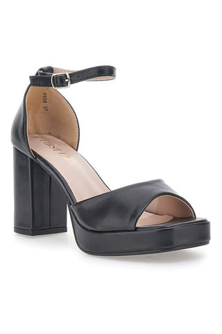 Schwarze Pumps mit Plateau und Knöchelriemen FIRST LADY P558