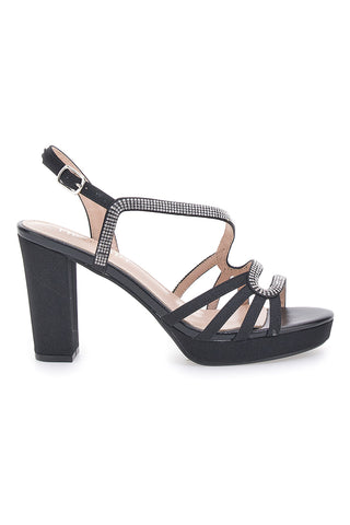 Sandali Neri con Strass e Tacco Alto First Lady P579