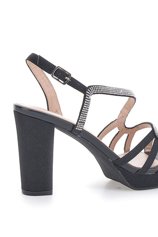 Sandali Neri con Strass e Tacco Alto First Lady P579