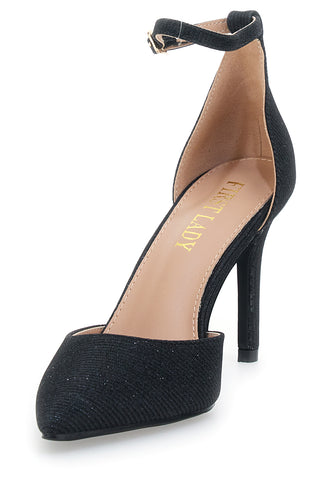 Schwarze Pumps mit Knöchelriemen FIRST LADY P582