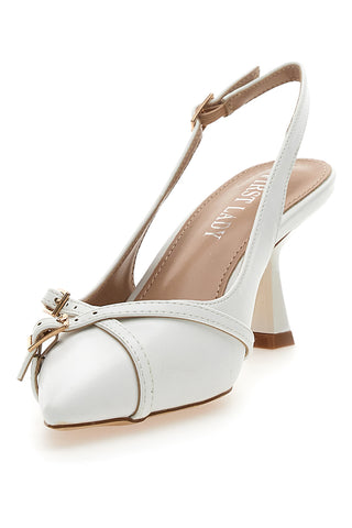 Décolleté Slingback Weiße mit dekorativen Riemchen FIRST LADY P531