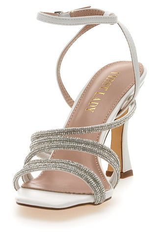 Sandalo Gioiello Bianco Con Strass e Tacco Alto FIRST LADTY P538