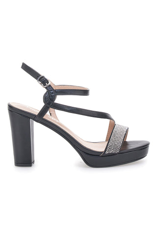 Sandali Neri con Tacco Alto e Fascia con Glitter FIRST LADY P542