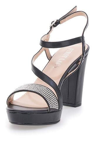 FIRST LADY P542 Schwarze High Heel Sandaletten mit Glitzerband