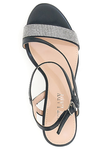 FIRST LADY P542 Schwarze High Heel Sandaletten mit Glitzerband
