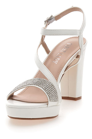 Sandali Bianchi con Tacco Alto e Fascia con Glitter FIRST LADY P542