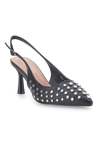 Décolleté Sling-back Nere Con Borchie First Lady P591