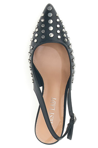 Décolleté Sling-back Nere Con Borchie First Lady P591