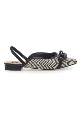 Me & Me D729H1 Schwarze Slingback-Ballerinas mit Schleife und kontrastierender Zehenpartie