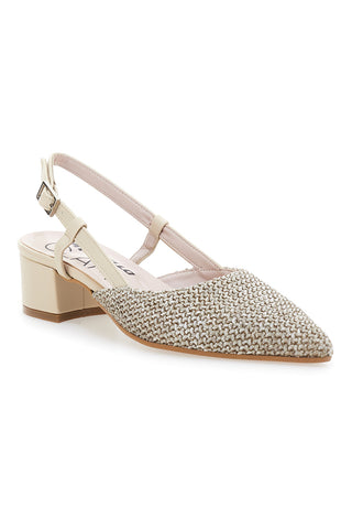 Beige Slingback-Ballerinas mit gewebtem Obermaterial PITTARELLO GLAM 3124