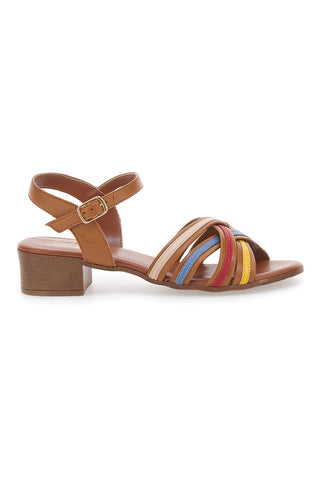 Sandali marroni con fascie colorate in Vera Pelle PITTARELLO LOOK 243110