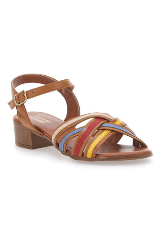 Braune Sandalen mit farbigen Bändern aus echtem Leder PITTARELLO LOOK 243110