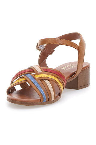 Braune Sandalen mit farbigen Bändern aus echtem Leder PITTARELLO LOOK 243110