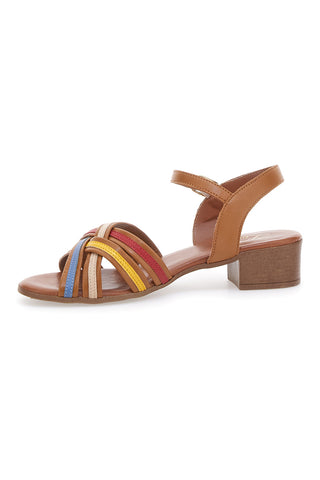 Braune Sandalen mit farbigen Bändern aus echtem Leder PITTARELLO LOOK 243110