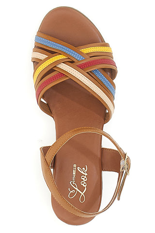 Braune Sandalen mit farbigen Bändern aus echtem Leder PITTARELLO LOOK 243110