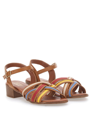 Braune Sandalen mit farbigen Bändern aus echtem Leder PITTARELLO LOOK 243110