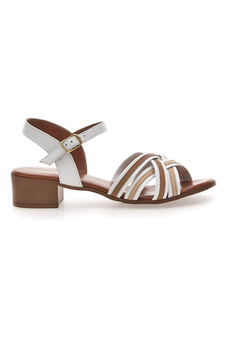Sandali Bianchi e Beige con Tacco a Blocco in Vera Pelle PITTARELLO LOOK 243110