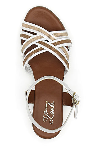 Weiße und beige Blockabsatz-Sandalen aus echtem Leder PITTARELLO LOOK 243110