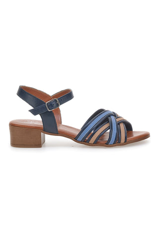 Sandali Blu e Marroni con Tacco a Blocco in Vera Pelle PITTARELLO LOOK 243110