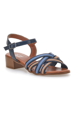 Blaue und braune Sandalen mit Blockabsatz aus echtem Leder PITTARELLO LOOK 243110