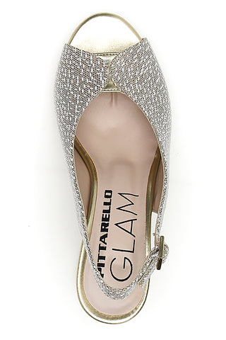 Sandali Slingback Platino con Tomaia Effetto Ricamo PITTARELLO GLMA 5991