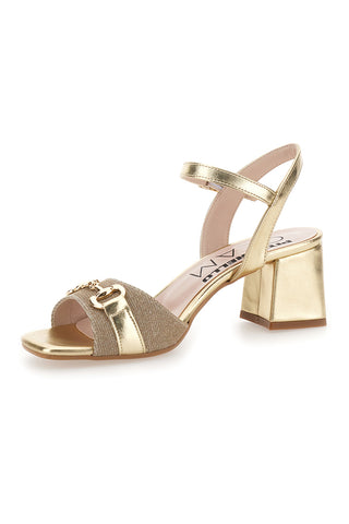 Pittarello Glam 5550 Platinfarbene Sandalen mit Knöchelriemen und Absatz