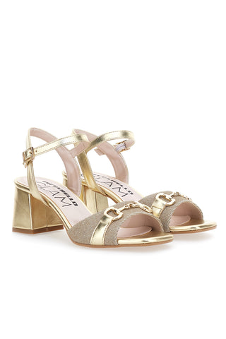 Pittarello Glam 5550 Platinfarbene Sandalen mit Knöchelriemen und Absatz