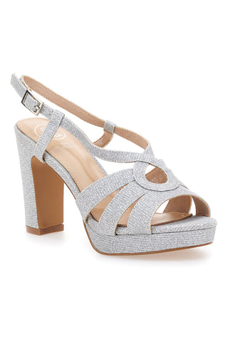 Sandali silver glitter con tacco alto e cinturino Galia Y233G