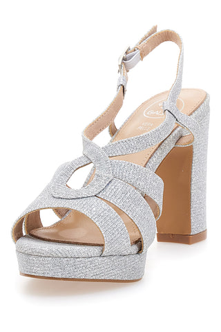 Sandali silver glitter con tacco alto e cinturino Galia Y233G