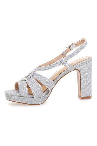 Sandali silver glitter con tacco alto e cinturino Galia Y233G