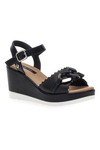 Sandali neri con zeppa e catena decorativa Gmv SA0439