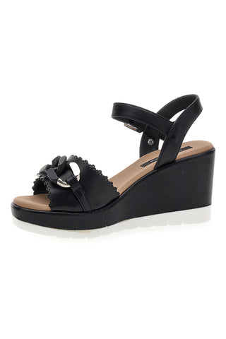 Sandali neri con zeppa e catena decorativa Gmv SA0439