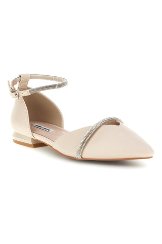 Beige spitz zulaufende Ballettschuhe mit Riemen Burani 51098C841
