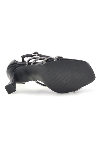 Schwarze Sandalen mit Strasssteinen First Lady P692