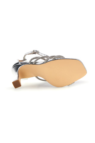 Silberne Sandalen mit Strasssteinen First Lady P692