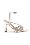 Weiße Sandalen mit Bändern mit hellen Punkten verschönert First Lady P693
