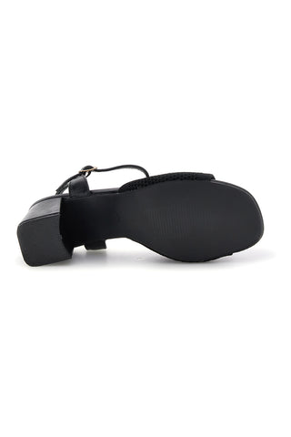 Sandali neri con tacco largo e cinturino First lady P694