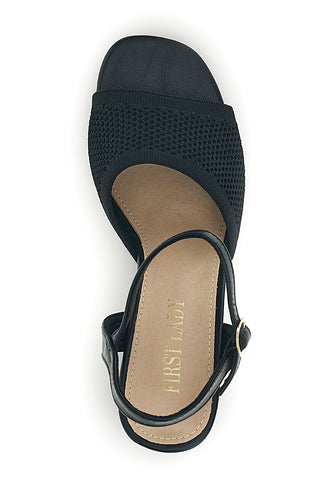 Sandali neri con tacco largo e cinturino First lady P694