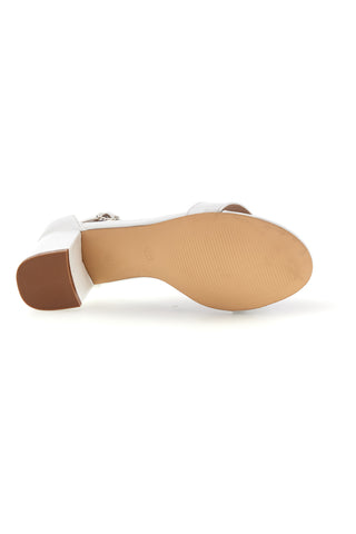 Weiße Sandalen mit Riemen vorne und breitem Absatz First Lady P695