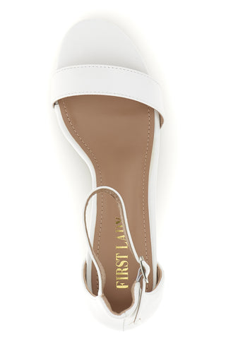 Weiße Sandalen mit Riemen vorne und breitem Absatz First Lady P695