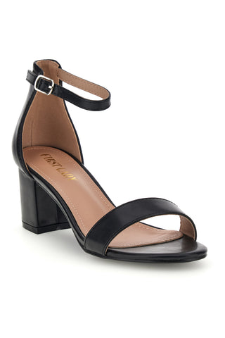 Schwarze Sandalen mit Riemen vorne und breitem Absatz First Lady P695