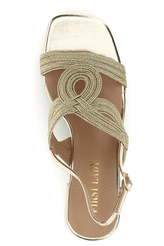 Sandali oro con cinturini intrecciati e tacco largo First lady P696